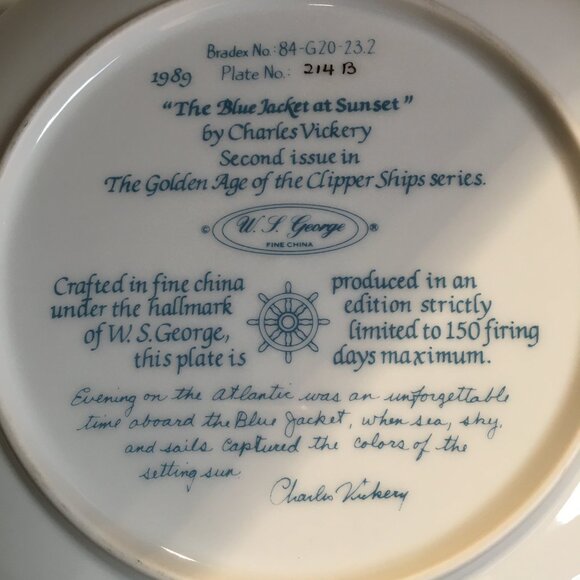The Golden Age of the Clipper Ship 'The Blue Jacket At Sunset' Plate - Picture 5 of 7